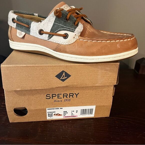 SPERRY Top-sider NEW Leather Tan and Gray size 7.5M - Picture 5 of 8